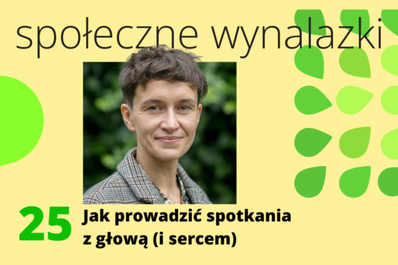 żółta plansza z napisem "społeczne wynalazki" oraz zdjęciem Agaty Urbanik