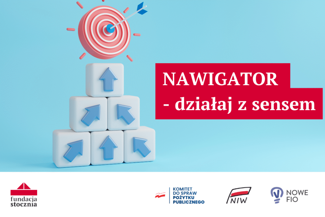 grafika ze strzałeczkami i tarczą oraz napis NAWIGATOR - działaj z sensem