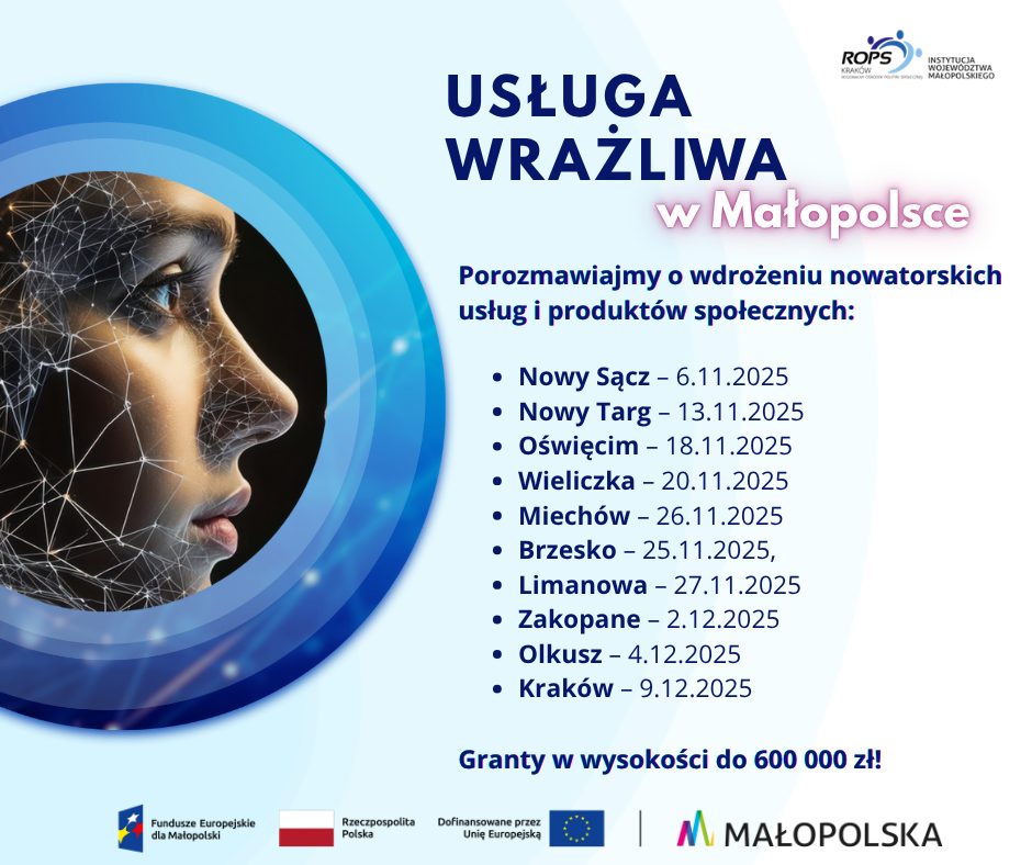 plansza informacyjna z napisem "usługa wrażliwa" oraz terminami spotkań