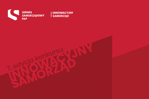 czerwona grafika z hasłem "innowacyjny samorząd"