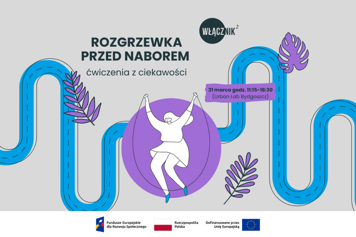 Rozgrzewka przed naborem Włącznik 2.0 grafika z napisem i dziewczyną skaczącą na skakance