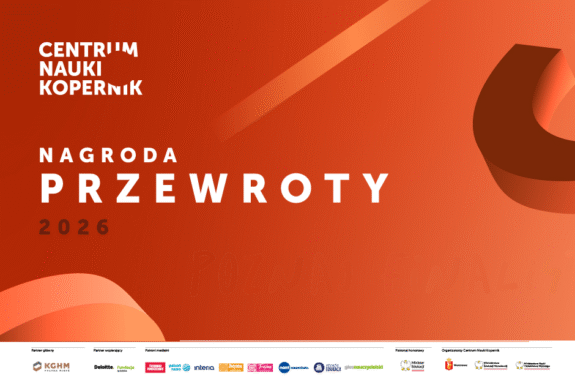 Napis Nagroda Przewroty 2026 na pomarańczowym tle