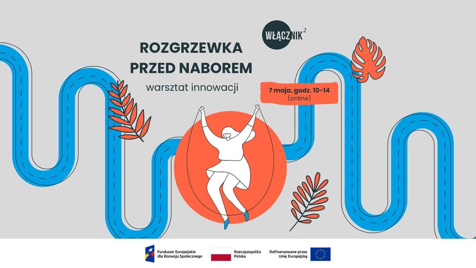 Rozgrzewka przed naborem Włącznik 2.0 grafika z napisem i dziewczyną skaczącą na skakance