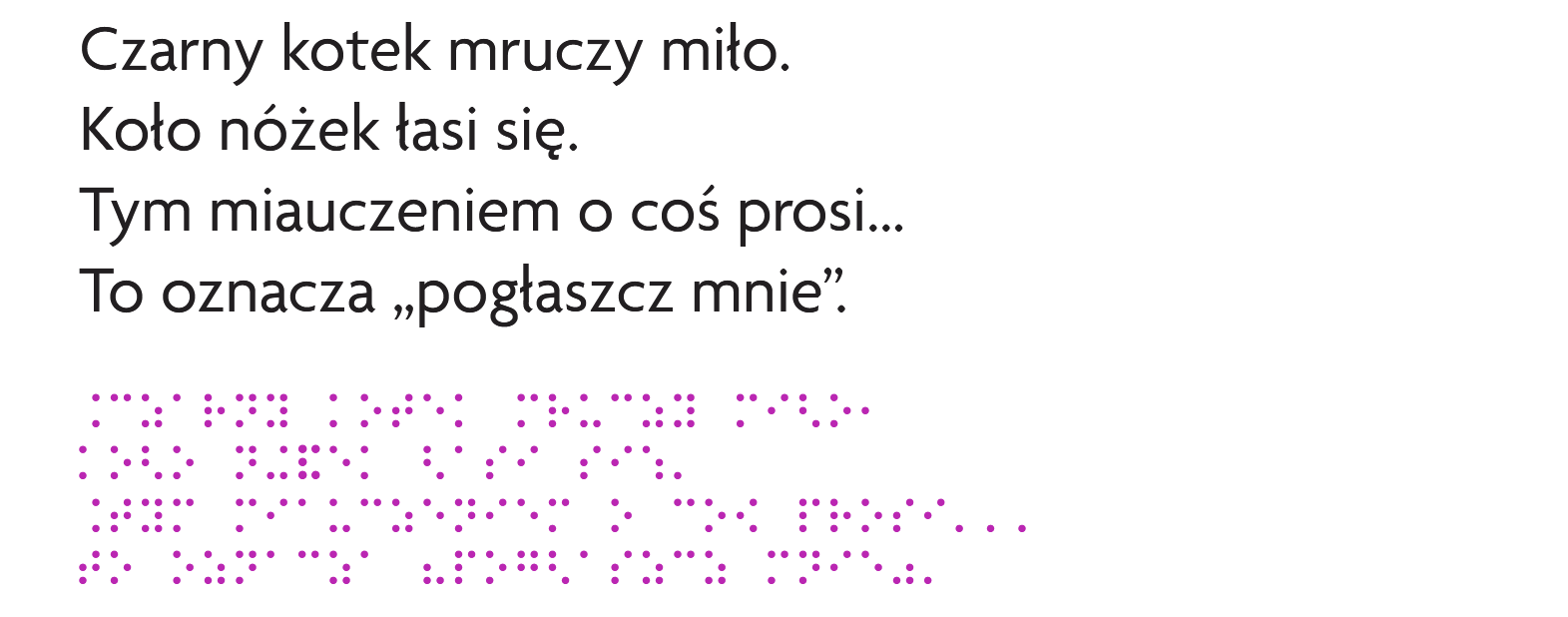 Fragment książki z tekstem po Polsku i w alfabecie Braille'a