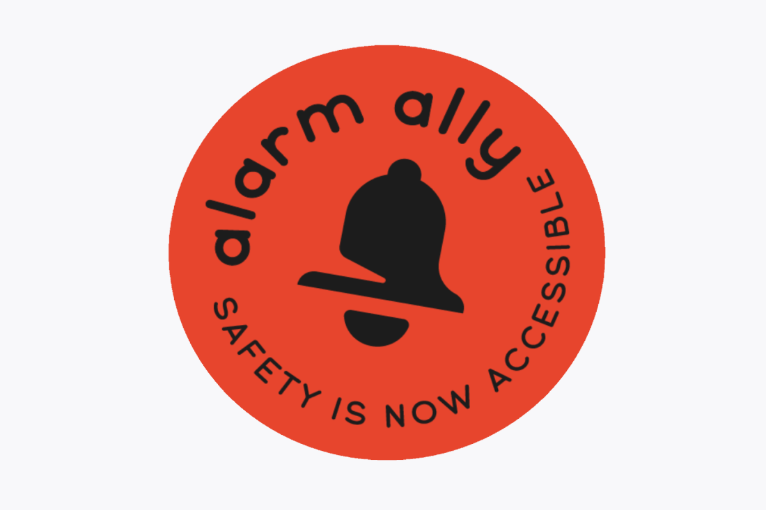 Ikonka innowacji Allarm Ally - czarny dzwoneczek na czerwonym tle